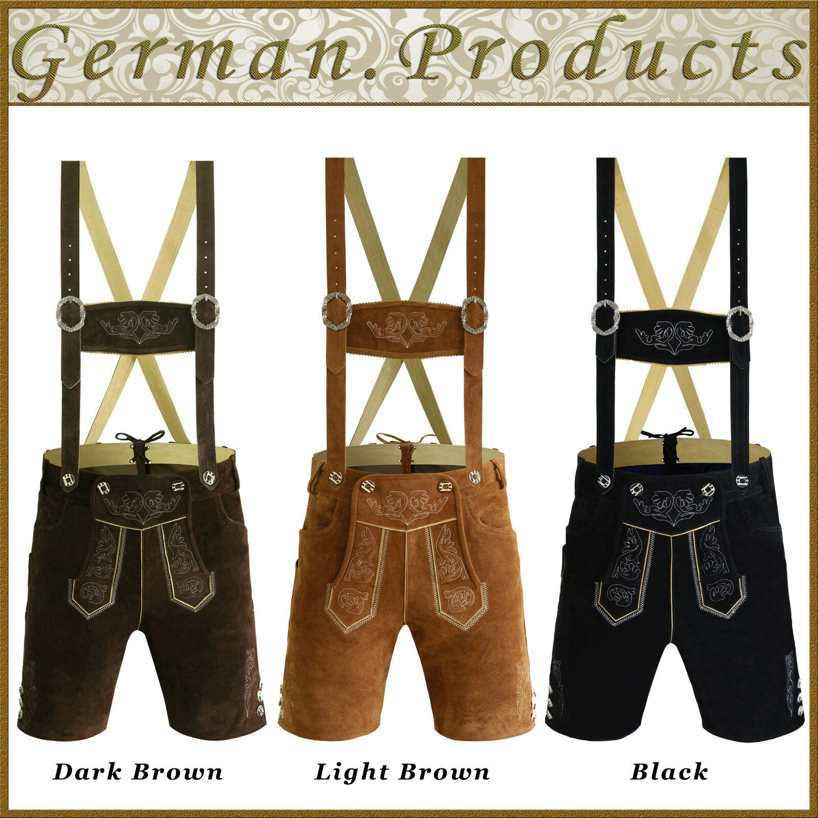 Authentic German Bavarian Oktoberfest Trachten Mens Short Lederhosen Traditional