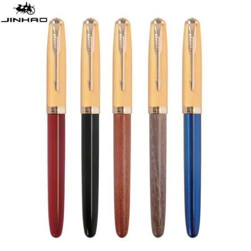 Jinhao 85 Metal/wood Fountain Pen Golden Clip Extra Fine Nib 0.38mm Writing Gift