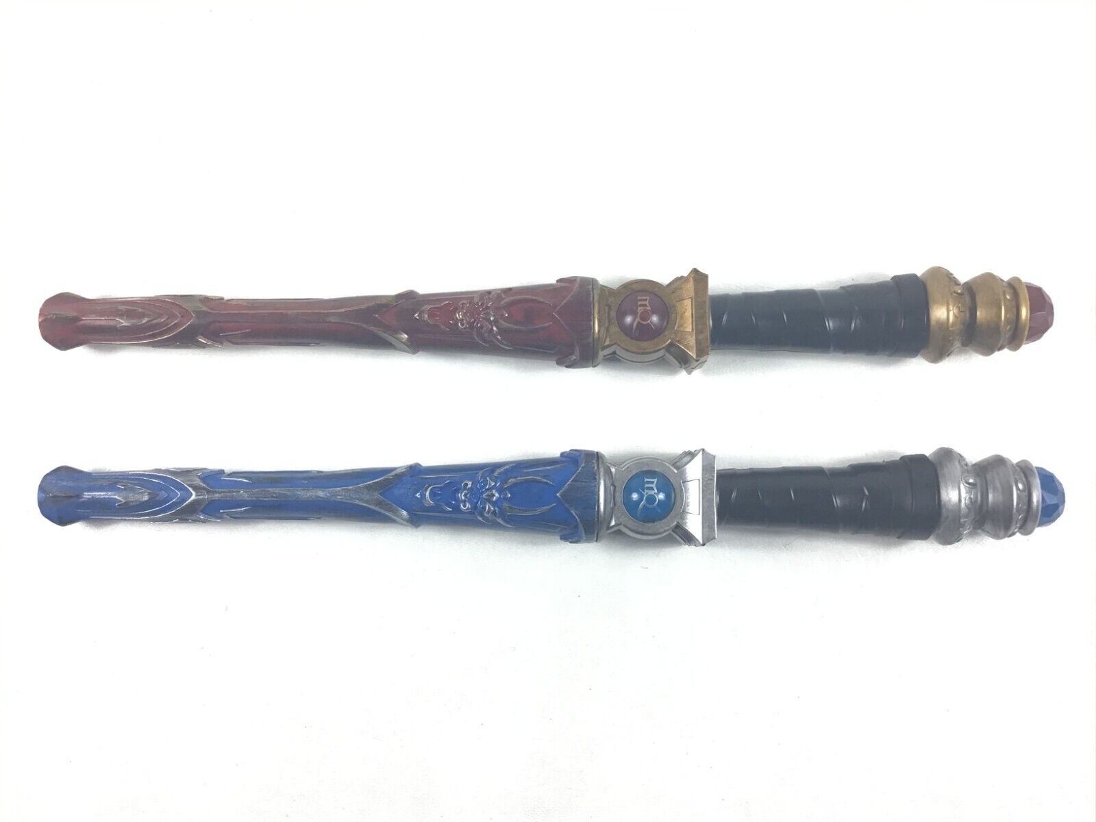 Lot Of 2 Great Wolf Magiquest Wands Blue & Red Dragon W/ Jewel Toppers...working