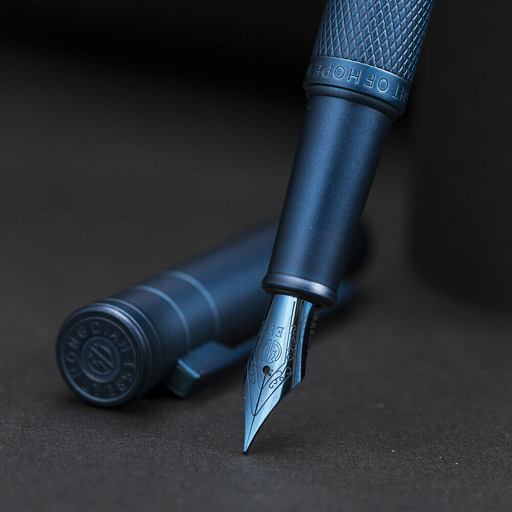 Hongdian Dark Blue/black Forest Metal Fountain Pen Ef/f/bent Nib With Converter