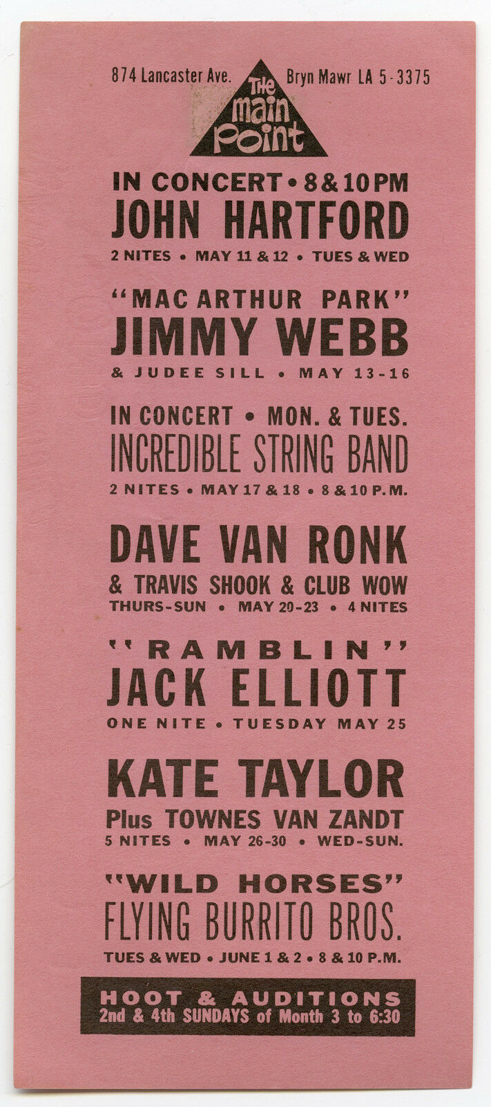 Flying Burrito Bros Dave Van Ronk I.s.b. Original 1971 Concert Handbill / Flyer