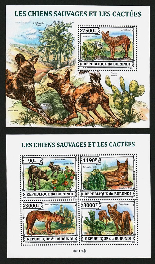 Burundi  Set Of 2 Stamps Sheets Wild Dogs And Cactus Mnh #13602