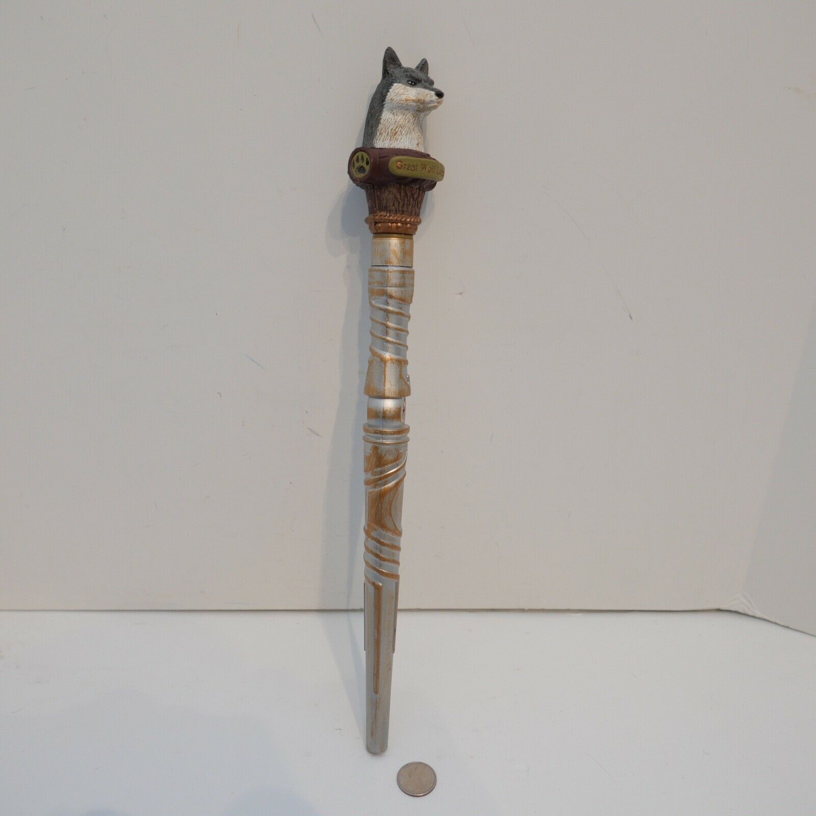 Magiquest Silver & Gold 16" Wand W/ Great Wolf Lodge Topper Magic Quest Rare !!!