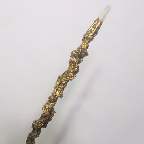 Magic Wand W Crystal Upcycled Wizard Cosplay Handmade Fairy Scepter Gold Glitter