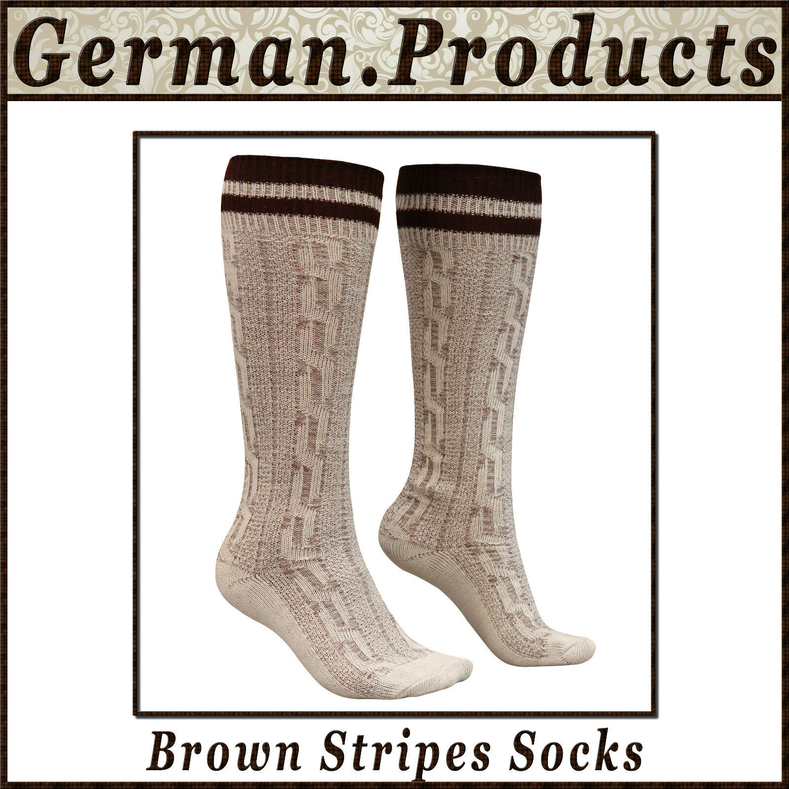 New German Bavarian Oktoberfest Trachten Men Lederhosen Brown Stripes Socks Gp55