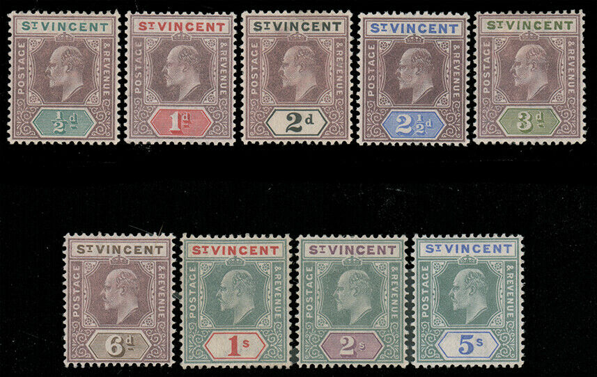 St. Vincent 1902 Edward Vii Wmk Crown Ca Mint #71-79 $179.00