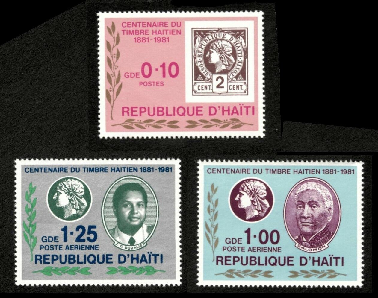 Haiti 1984 - Centenary Of Haitian Stamps - Set Of 3v - Scott 782, 786-87 - Mnh