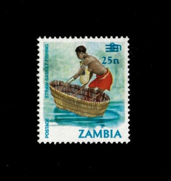 Zambia 1987 - Straw-basket Fishing Surcharged - Single Stamp - Scott 372 - Mnh