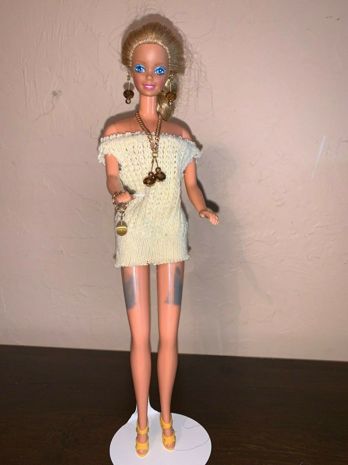 Suntan Blonde Barbie With Ooak Brown Bead Jewelry