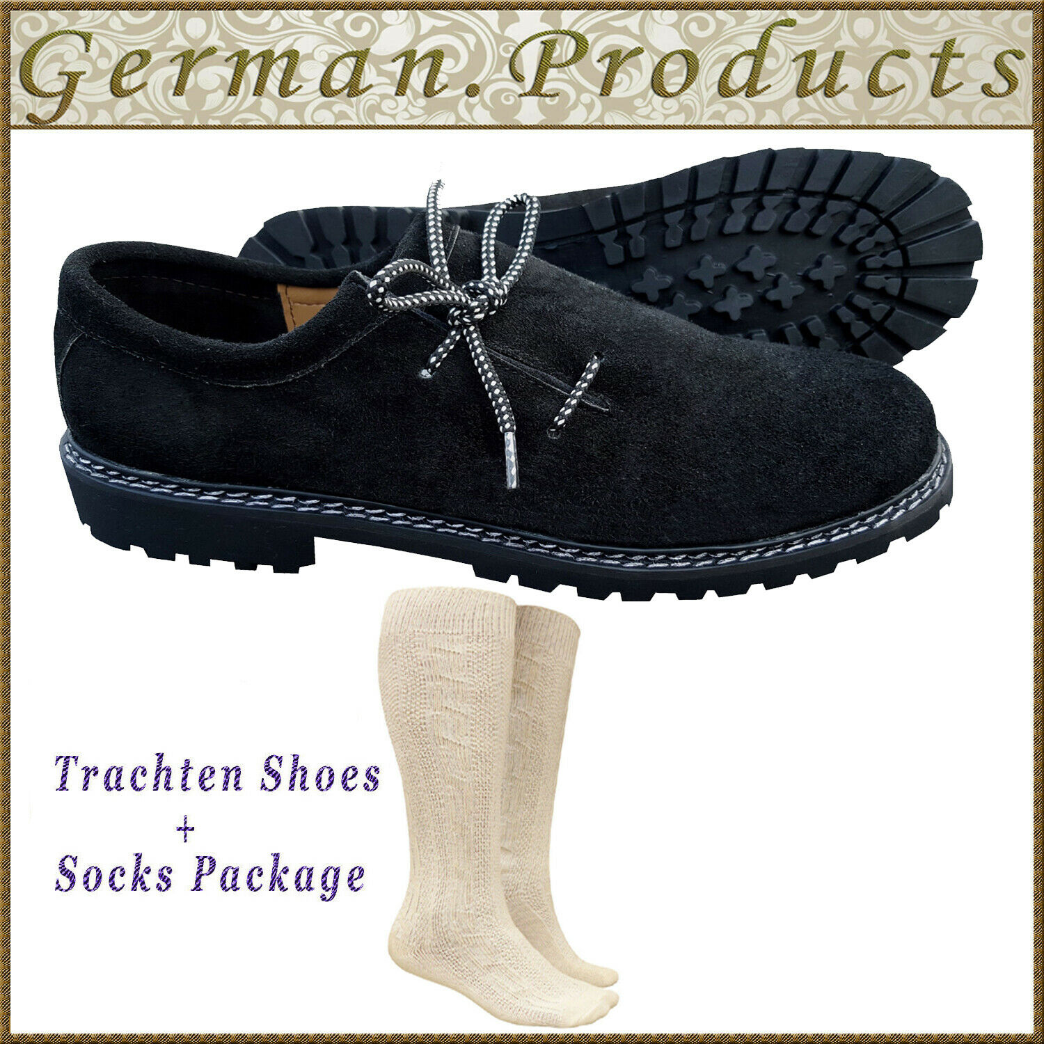 Oktoberfest Lederhosen German Bavarian Trachten Authentic Black Leather Shoes