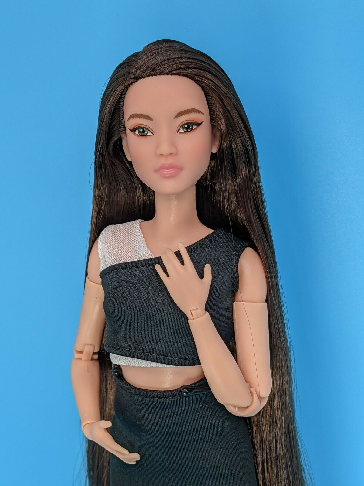 Barbie Signature Looks Doll Model #3 Kit Custom Reroot Dark Brown Hair Ooak Mtm