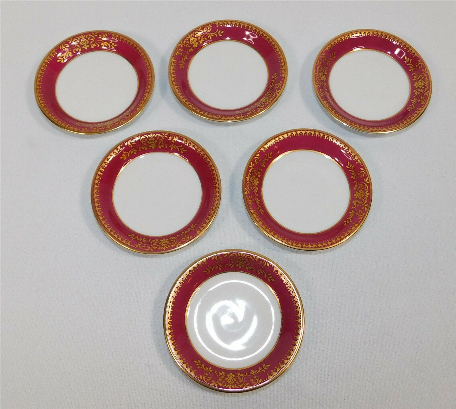 6 Noritake Goldmere 6525 3.5" Butter Pats Red Floral Gold Trim