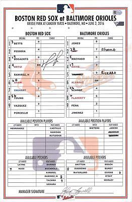 David Ortiz Boston Red Sox Signed Gu Lineup Card Vs Orioles On 6/2/16 - Fanatics