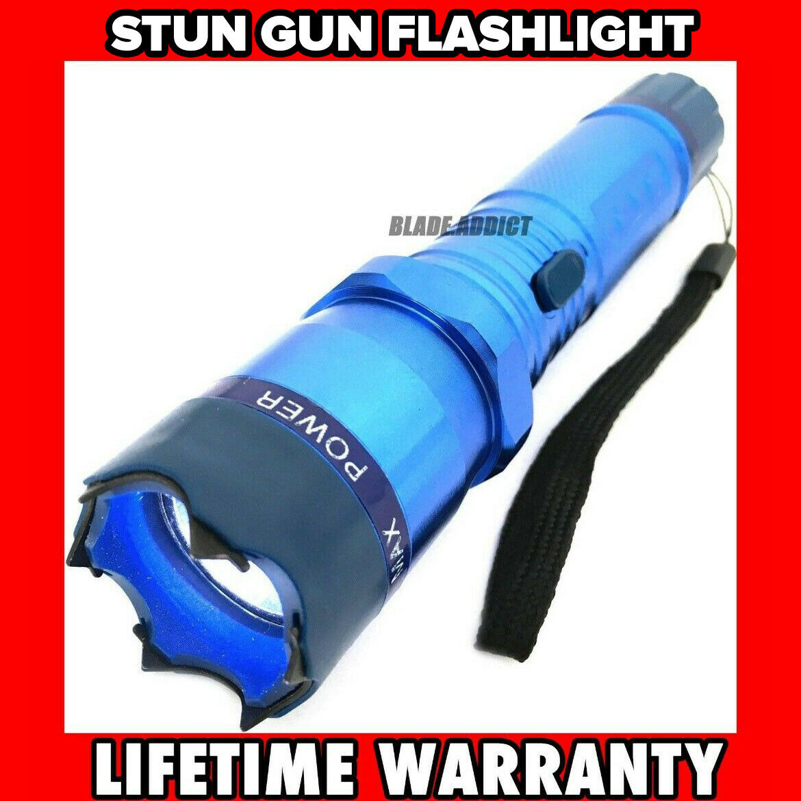 300mv High Power Blue Military Stun Gun W/ Led Rechargeable Flashlight New