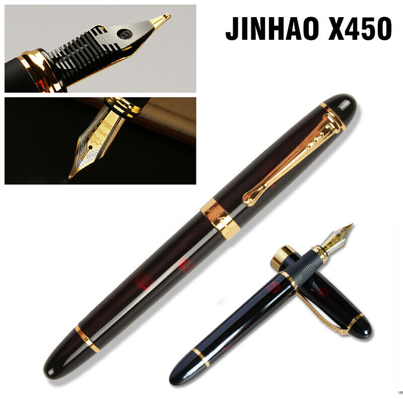 Black With Fireworks Fountain Pen 0.7mm Broad Nib 18kgp Golden Trim Jinhao X450