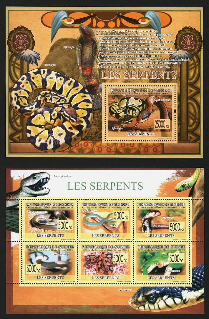 Guinea 2009 Set Of 2 Stamps Sheets Snakes Mnh #14293